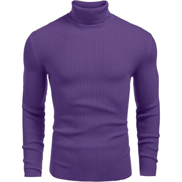 Coofandy purple Mens Ribbed Slim Fit Knitted Pullover Casual Turtleneck Sweater